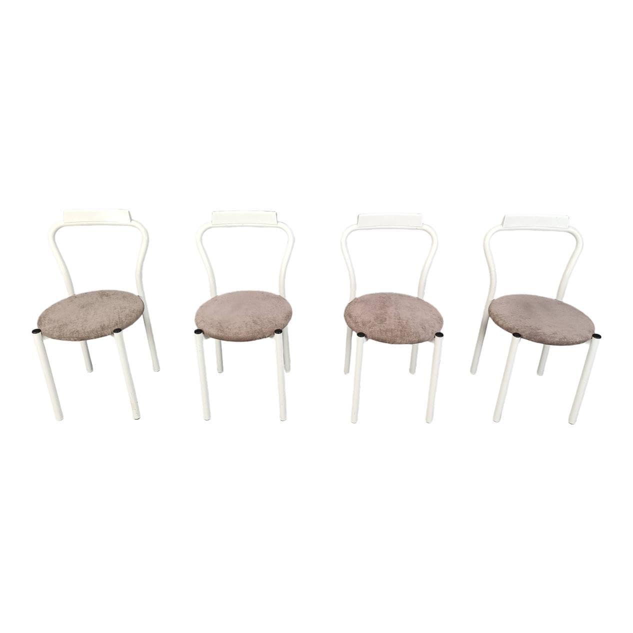 Set of four dining chairs, white, metal, velour, Italy, 1980s.