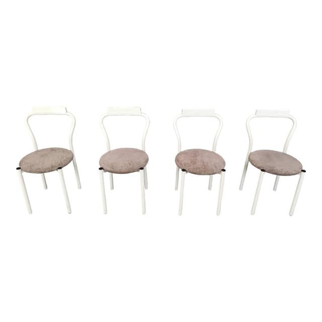 Set of four dining chairs, white, metal, velour, Italy, 1980s. - DIMENSION