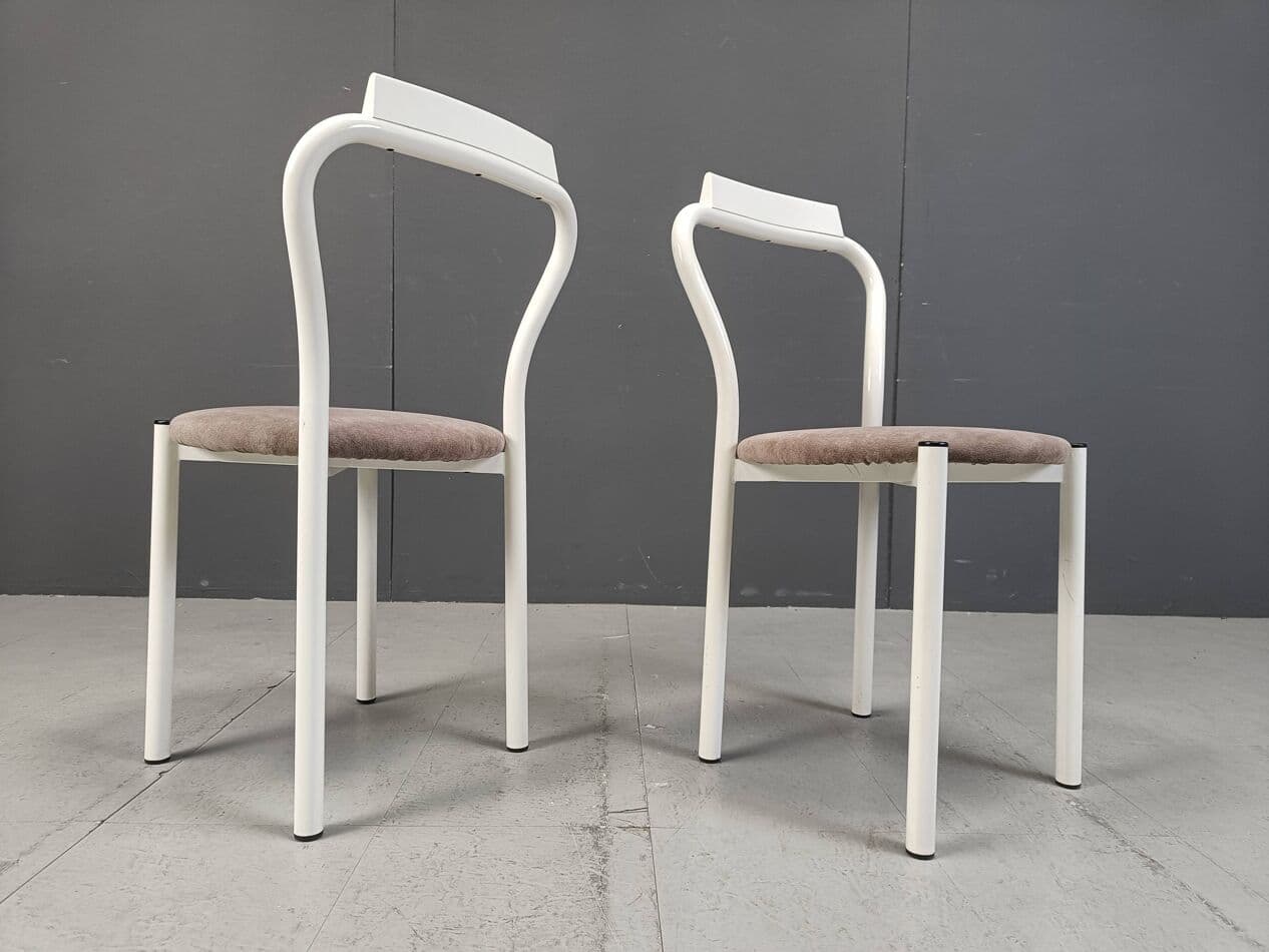 Set of four dining chairs, white, metal, velour, Italy, 1980s. - 271597