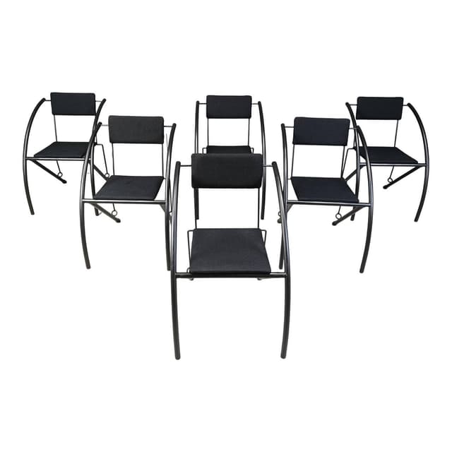 Set of Six Postmodern Dining Chairs, black metal, black fabric, Netherlands, 1980s. - DIMENSION