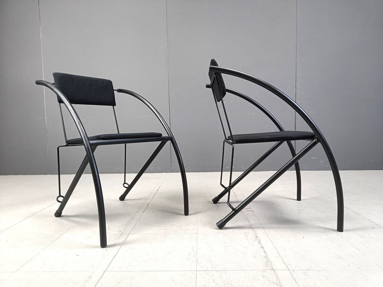 Set of Six Postmodern Dining Chairs, black metal, black fabric, Netherlands, 1980s. - 271557