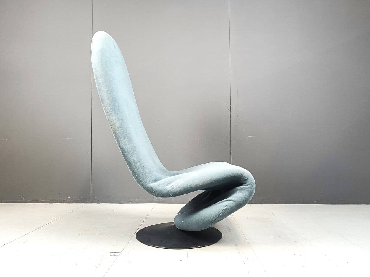 Fotel 1-2-3 High Back, velvet niebieski, proj. V. Panton, Fritz Hansen, Dania, lata 70. - 271516