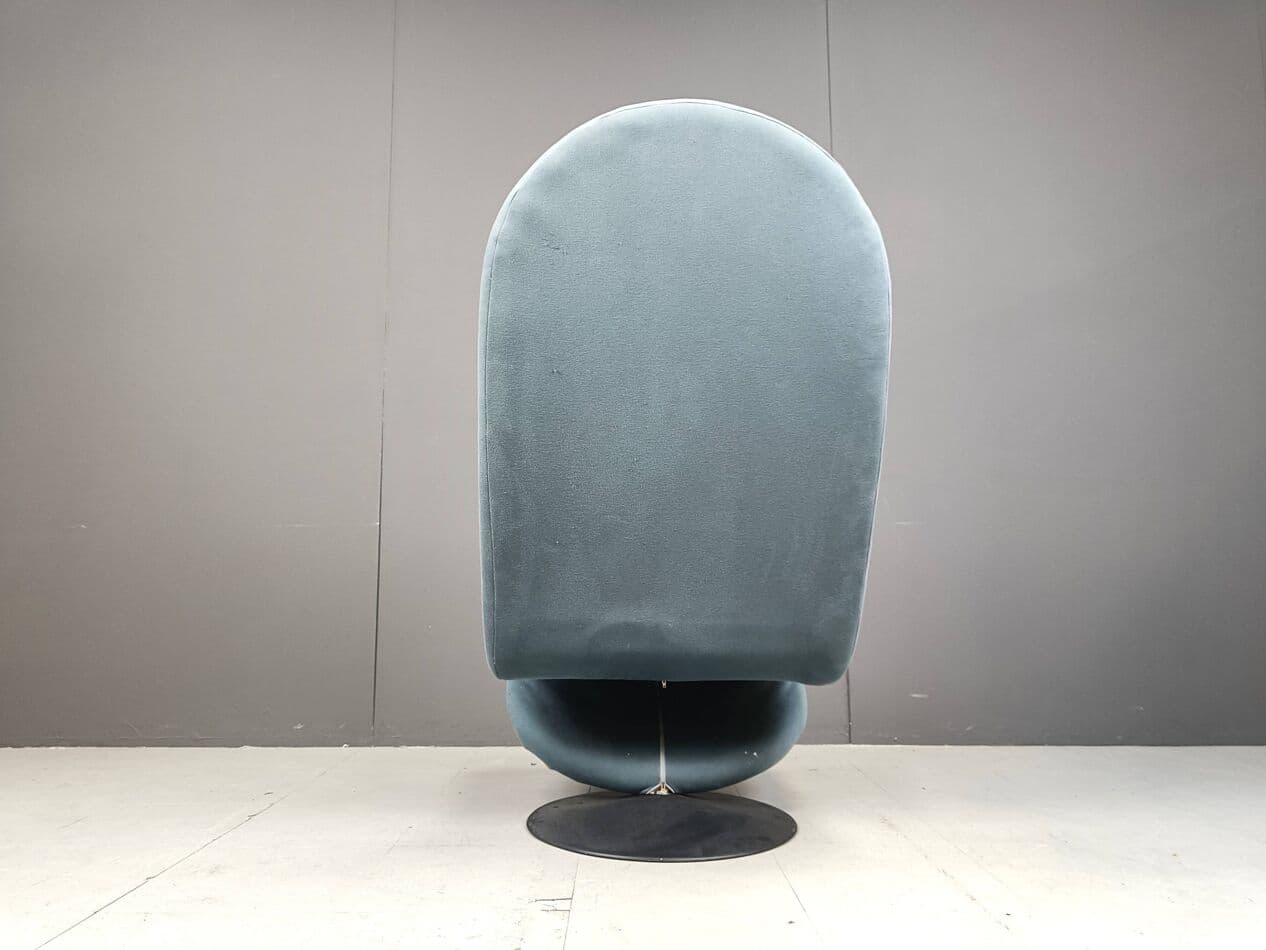 Fotel 1-2-3 High Back, velvet niebieski, proj. V. Panton, Fritz Hansen, Dania, lata 70. - 271522