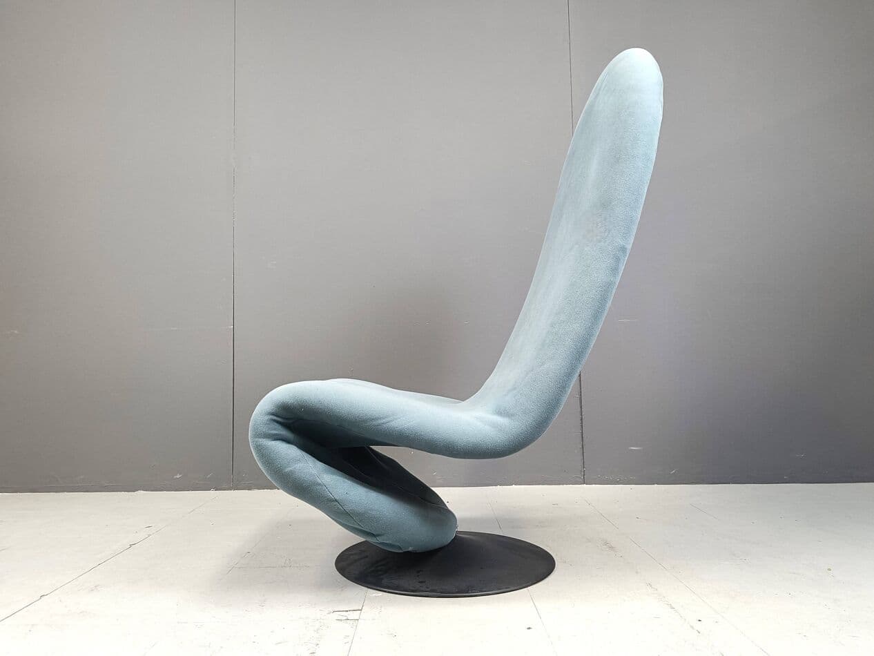 Fotel 1-2-3 High Back, velvet niebieski, proj. V. Panton, Fritz Hansen, Dania, lata 70. - 271520
