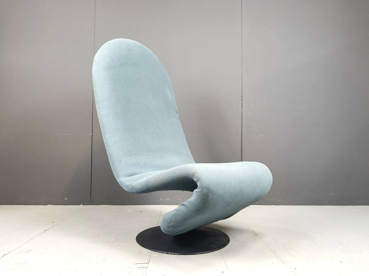 Fotel 1-2-3 High Back, velvet niebieski, proj. V. Panton, Fritz Hansen, Dania, lata 70. - 271517