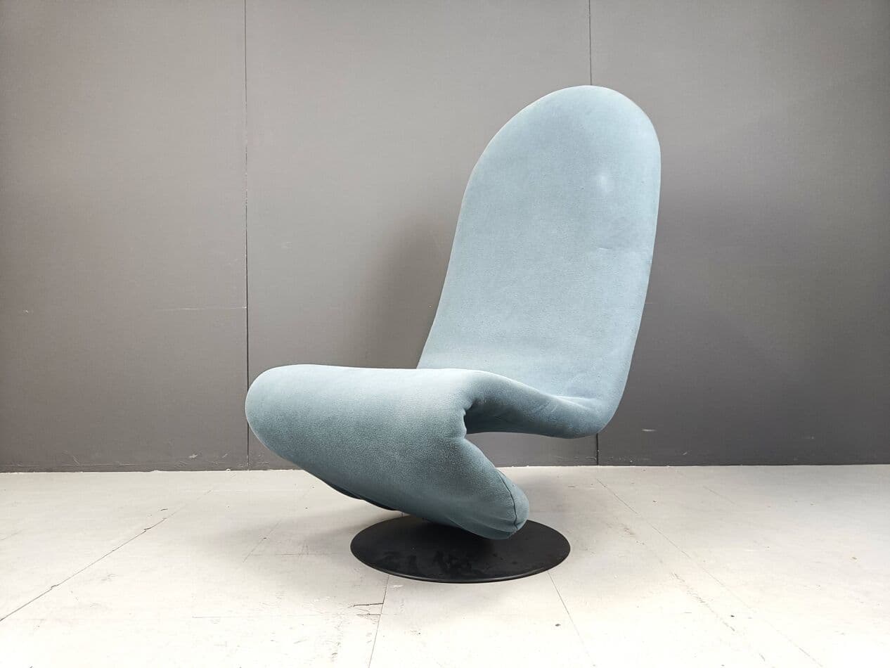 Fotel 1-2-3 High Back, velvet niebieski, proj. V. Panton, Fritz Hansen, Dania, lata 70. - 271519