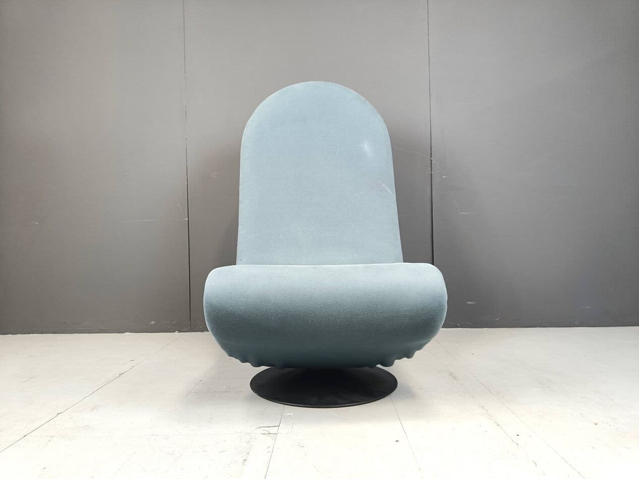 Fotel 1-2-3 High Back, velvet niebieski, proj. V. Panton, Fritz Hansen, Dania, lata 70. - 271518