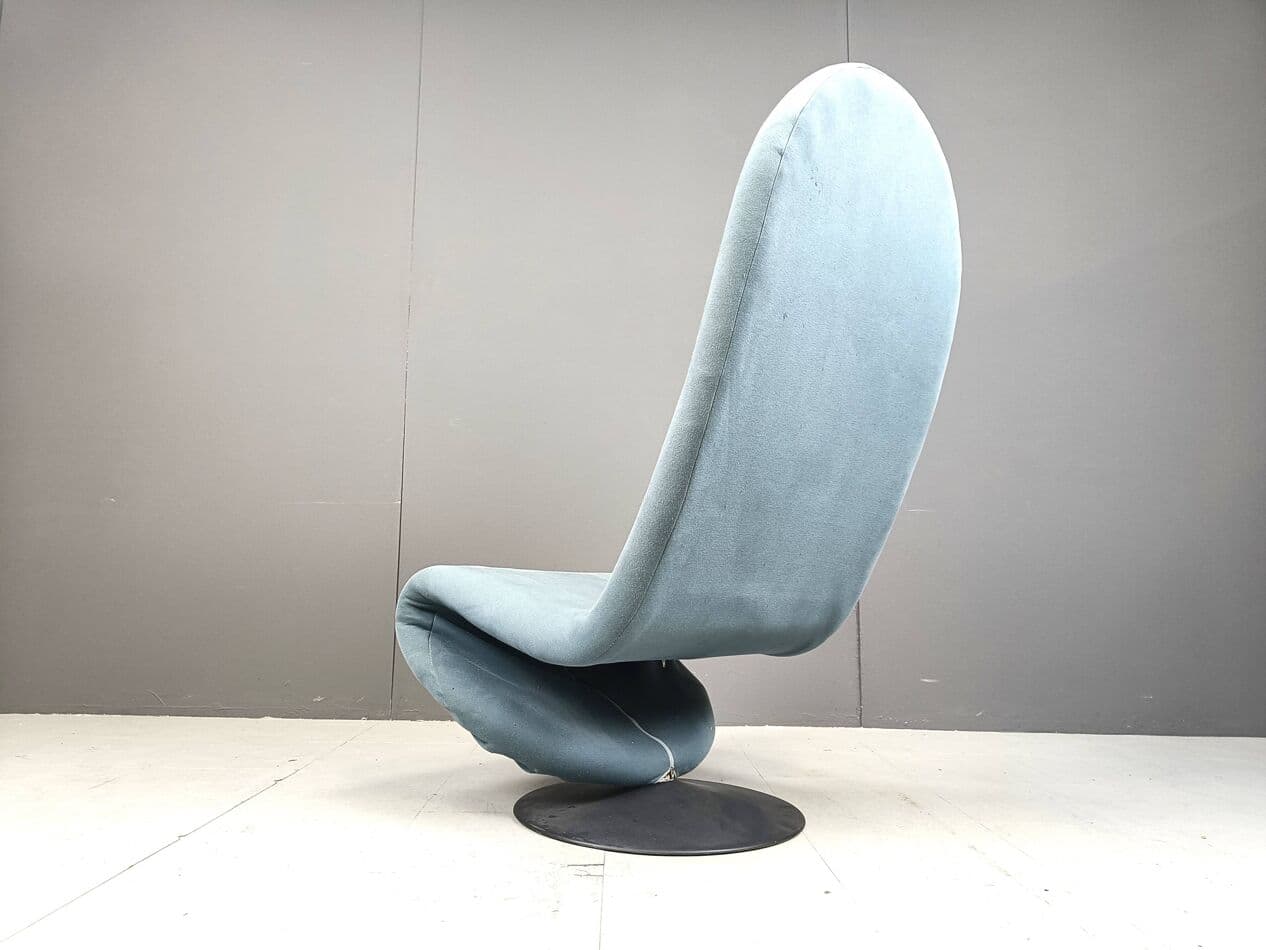 Fotel 1-2-3 High Back, velvet niebieski, proj. V. Panton, Fritz Hansen, Dania, lata 70. - 271521