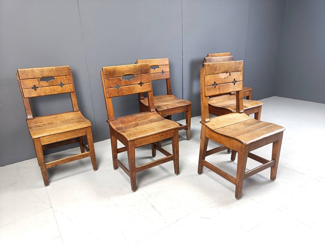 Zestaw pięciu krzeseł brutalistycznych, dąb brązowy, Szwecja, lata 60. - 271509