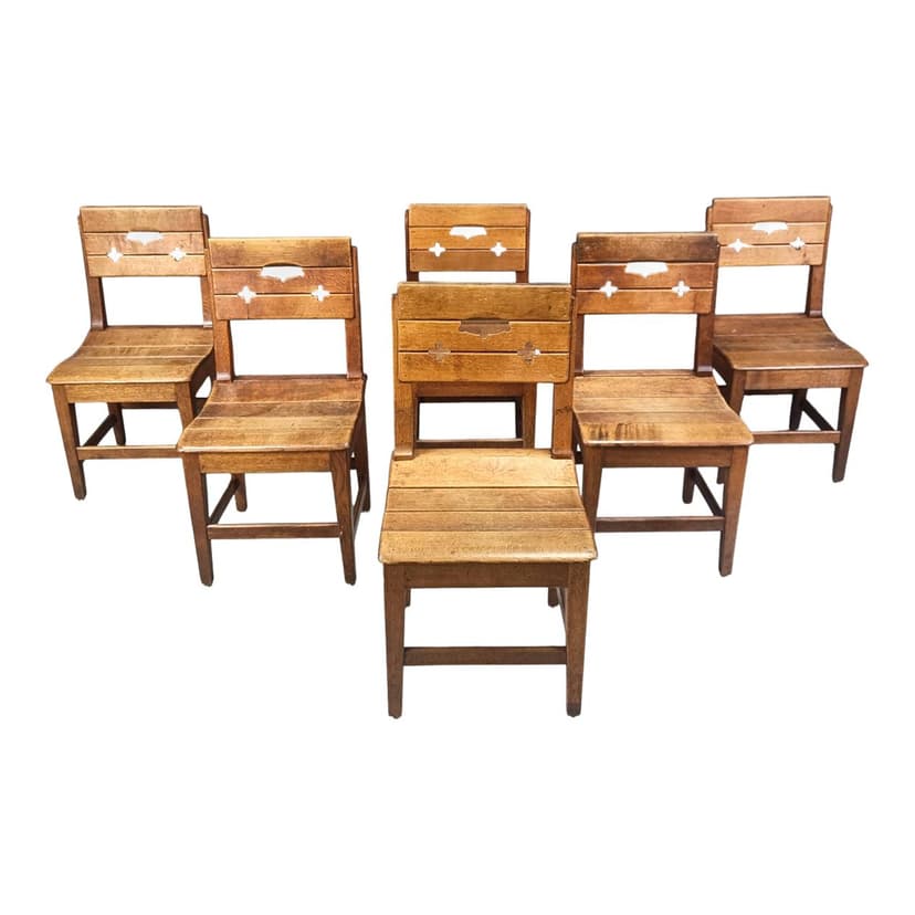 Set of five brutalist chairs, brown oak, Sweden, 1960s.