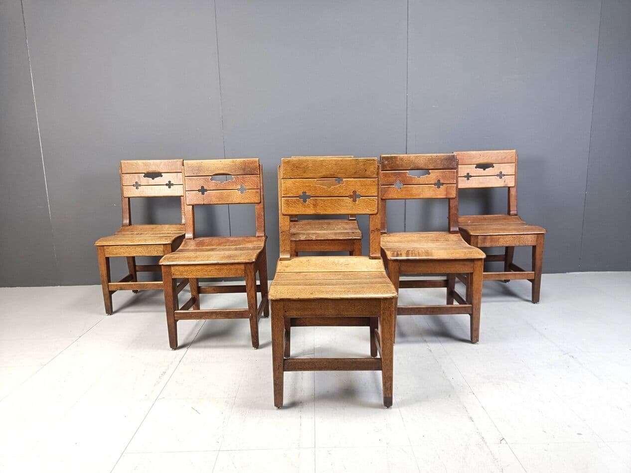 Zestaw pięciu krzeseł brutalistycznych, dąb brązowy, Szwecja, lata 60. - 271503