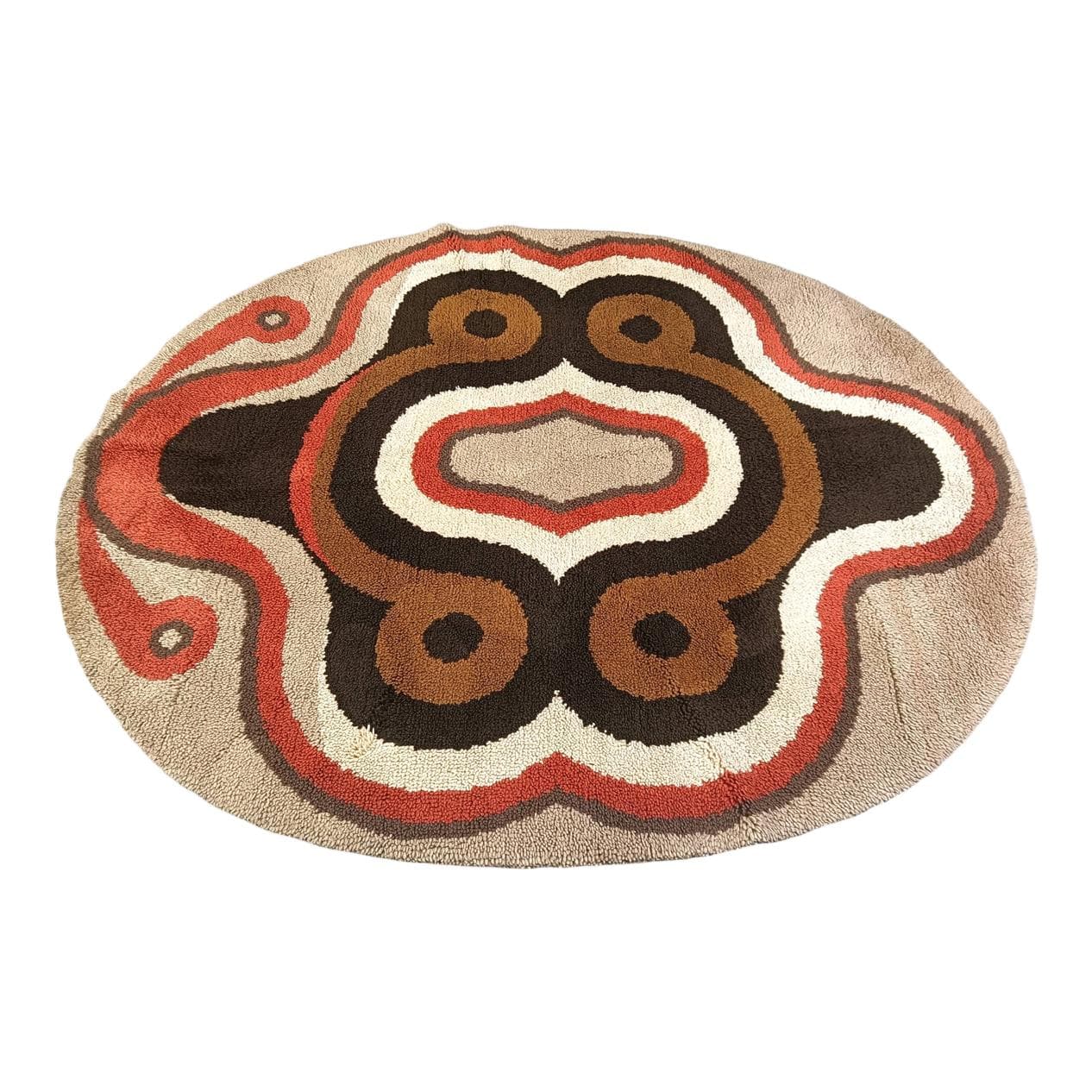 Dywan owalny modernistyczny 220x200 cm, multikolor, wełna, Belgia, lata 70.
