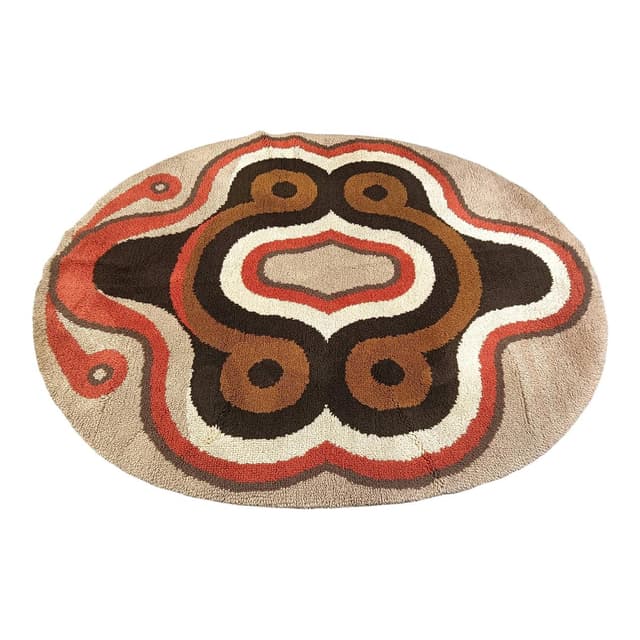 Dywan owalny modernistyczny 220x200 cm, multikolor, wełna, Belgia, lata 70. - WYMIARY