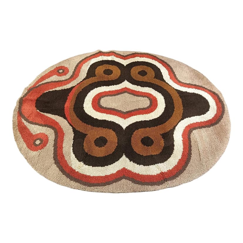Dywan owalny modernistyczny 220x200 cm, multikolor, wełna, Belgia, lata 70.