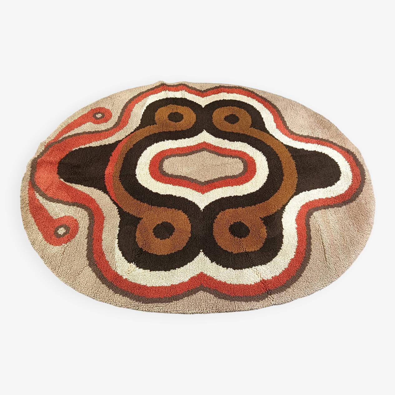 Dywan owalny modernistyczny 220x200 cm, multikolor, wełna, Belgia, lata 70. - 271501