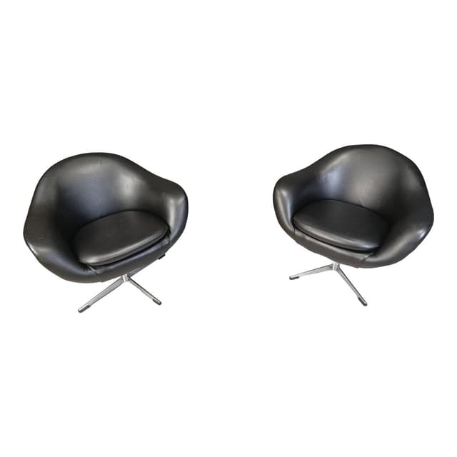 Para foteli klubowych, czarny winyl, chrom, Belgia, lata 60. - WYMIARY