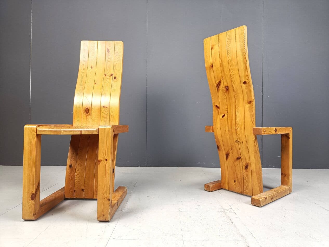 Set of six chairs, brown pine, Finland, 1970s. - 271466