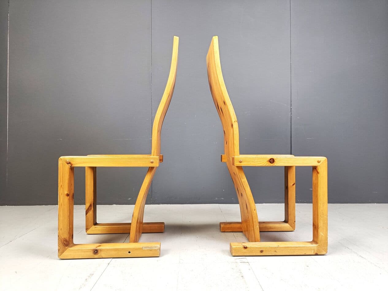 Set of six chairs, brown pine, Finland, 1970s. - 271467