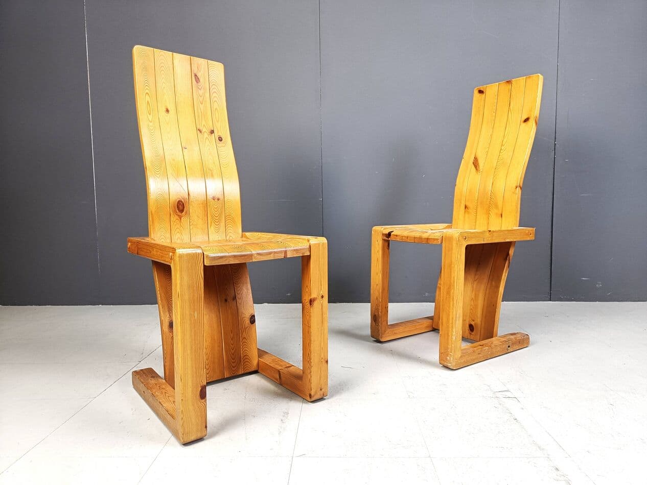 Set of six chairs, brown pine, Finland, 1970s. - 271465