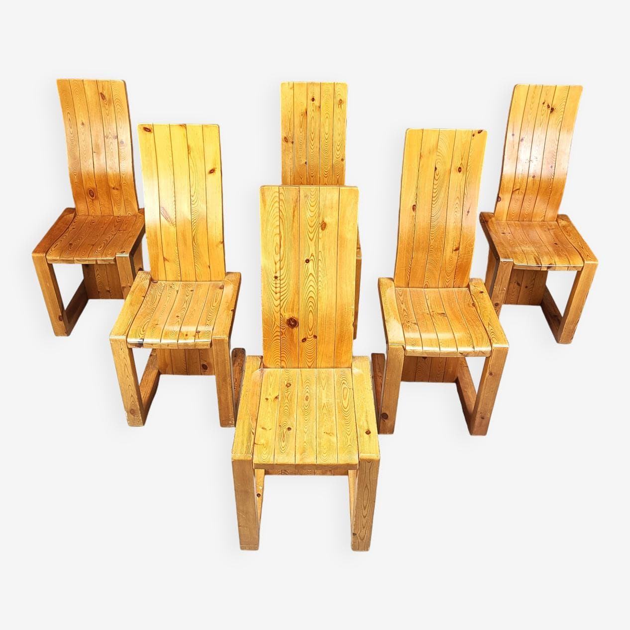Set of six chairs, brown pine, Finland, 1970s. - 271460
