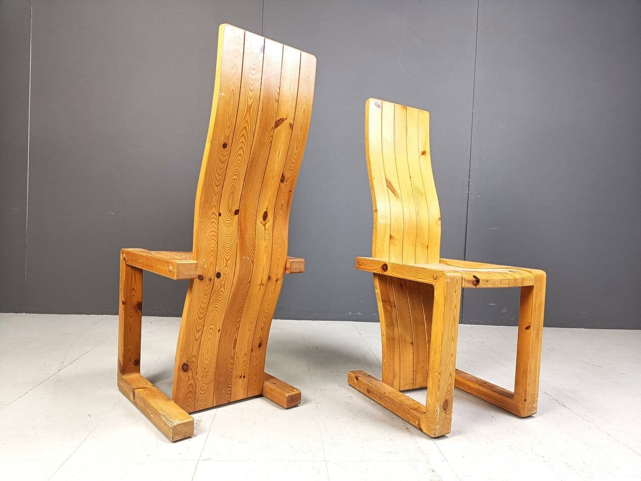 Set of six chairs, brown pine, Finland, 1970s. - 271468