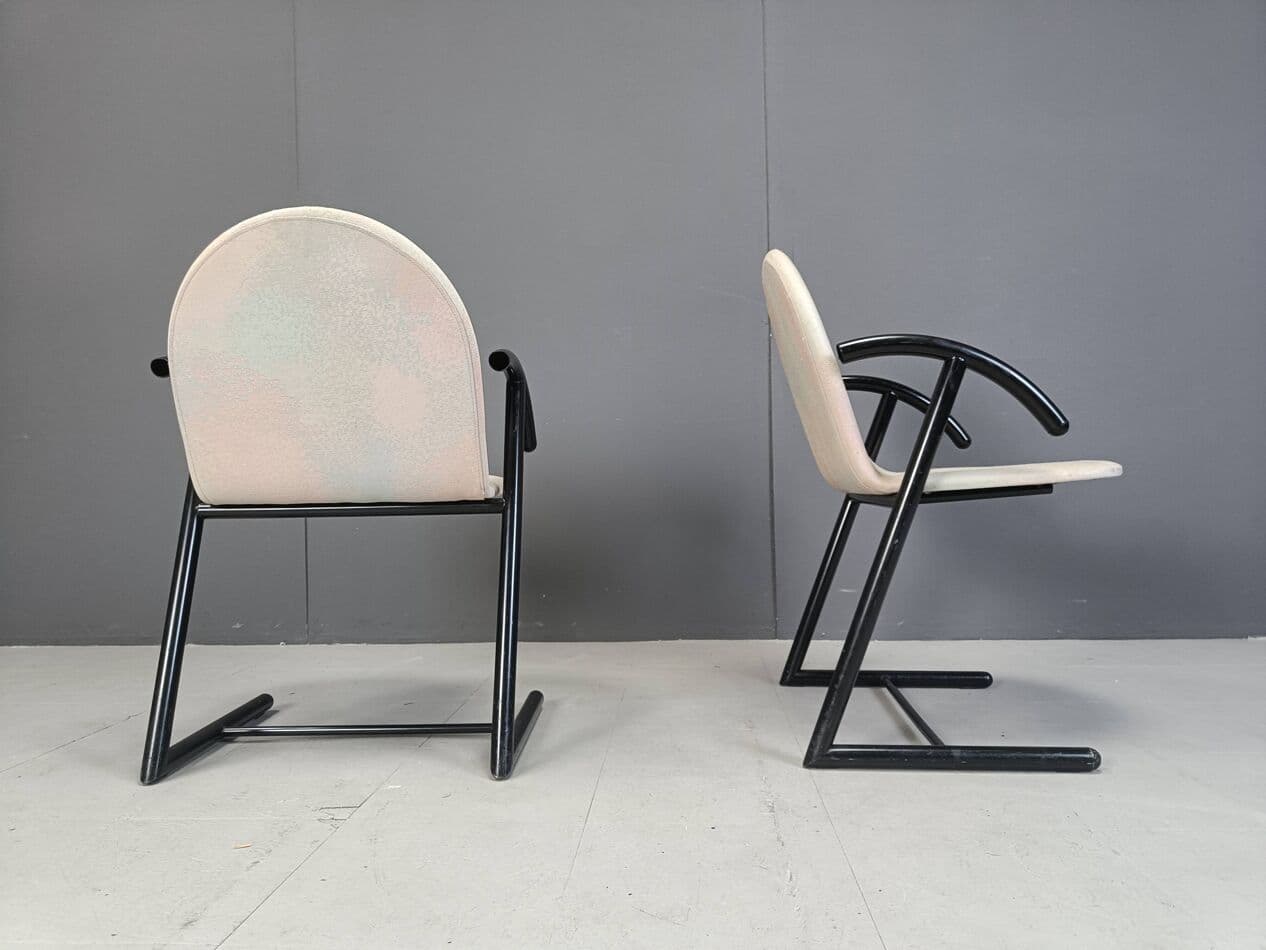 Set of Four Postmodern Dining Chairs, black metal, grey fabric, Belgium, 1980s. - 271444