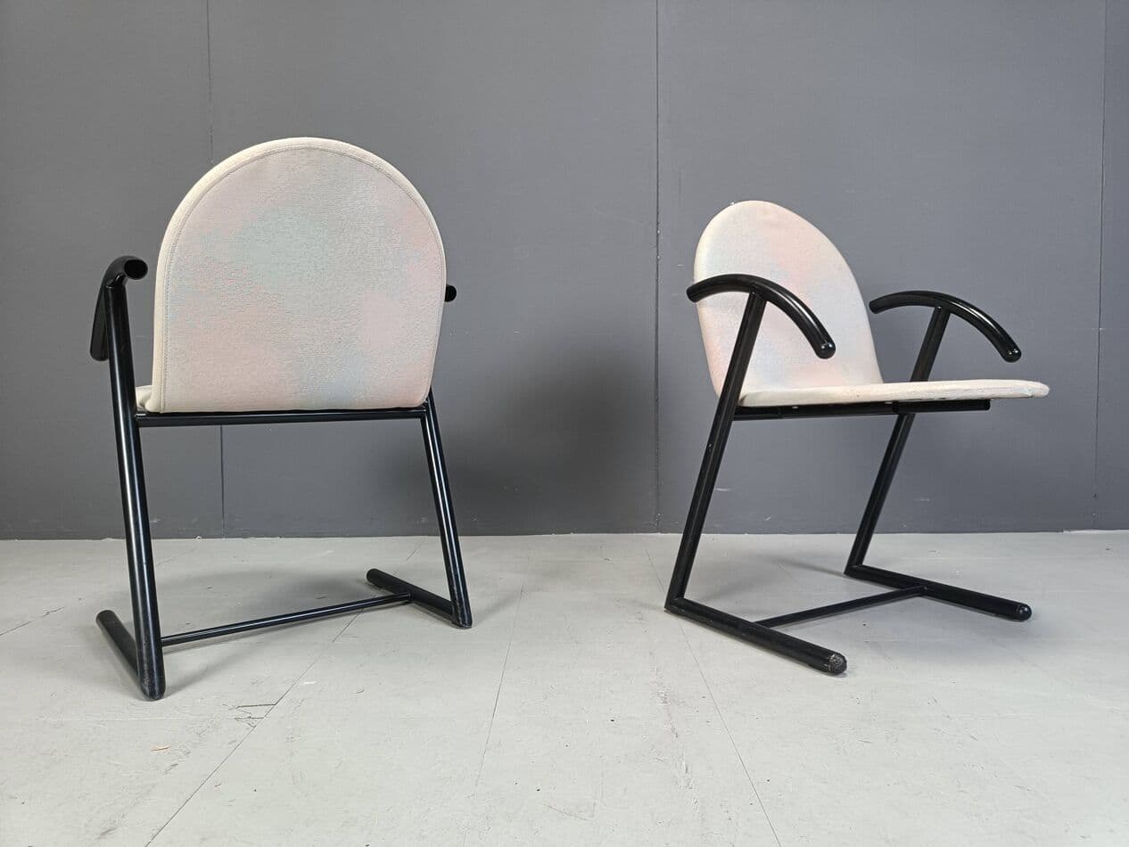 Set of Four Postmodern Dining Chairs, black metal, grey fabric, Belgium, 1980s. - 271443