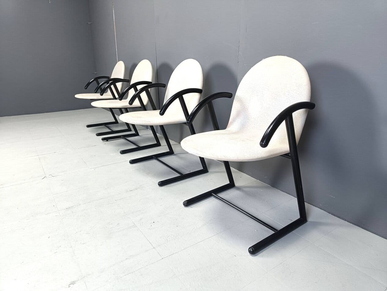 Set of Four Postmodern Dining Chairs, black metal, grey fabric, Belgium, 1980s. - 271440