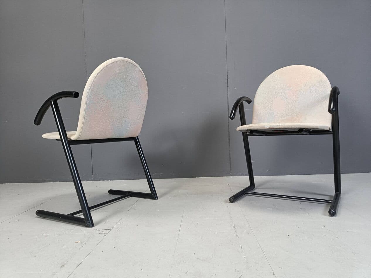 Set of Four Postmodern Dining Chairs, black metal, grey fabric, Belgium, 1980s. - 271445