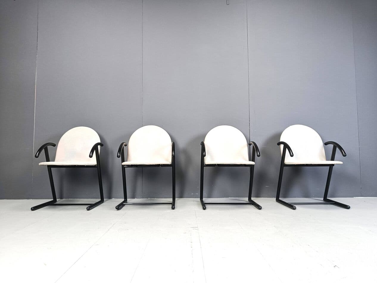 Set of Four Postmodern Dining Chairs, black metal, grey fabric, Belgium, 1980s. - 271437