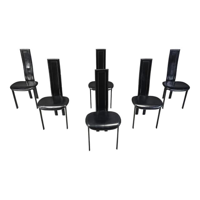 Set of six dining chairs, postmodern, black leather, black metal, Cattelan Italy, Italy, 1980s. - DIMENSION