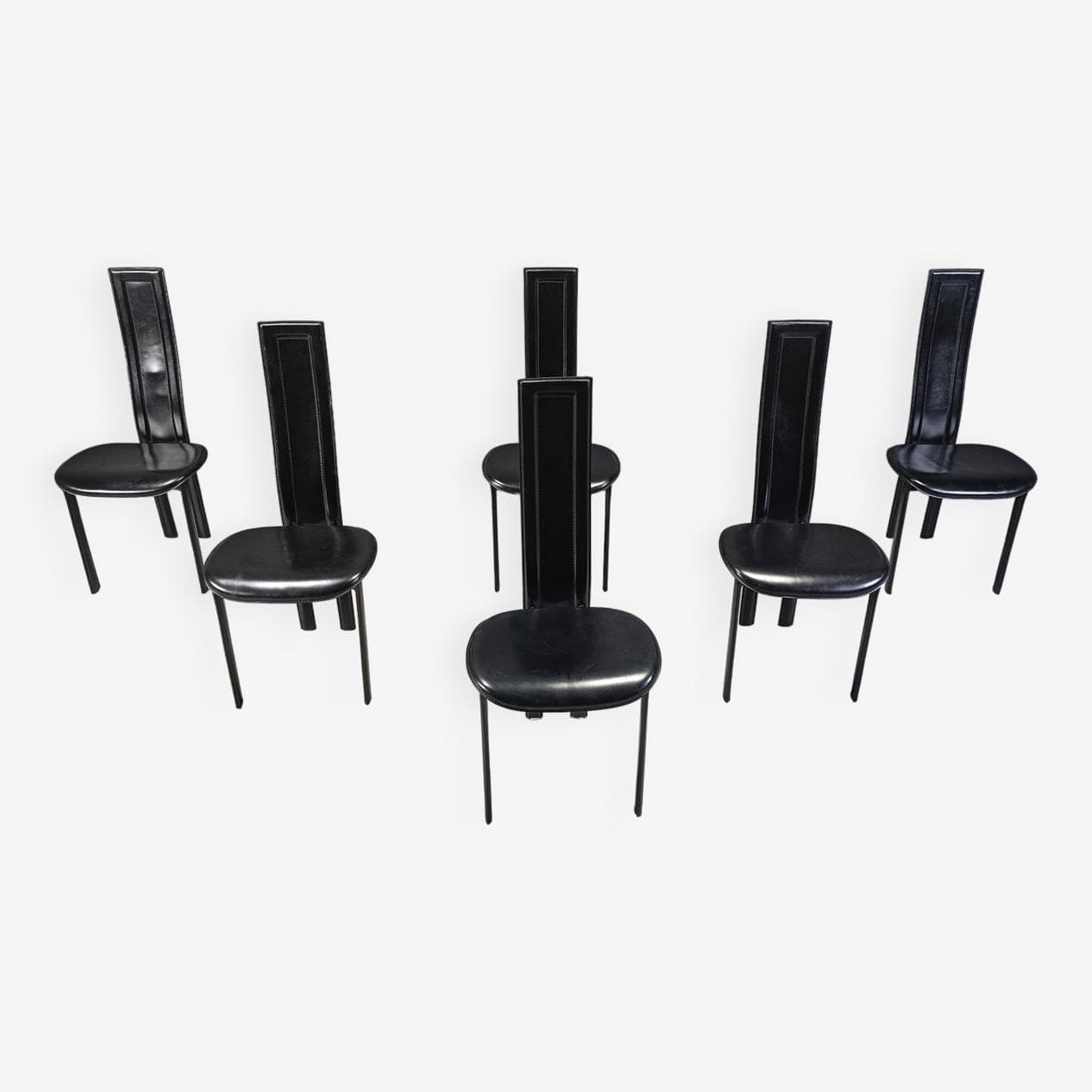 Set of six dining chairs, postmodern, black leather, black metal, Cattelan Italy, Italy, 1980s. - 271427