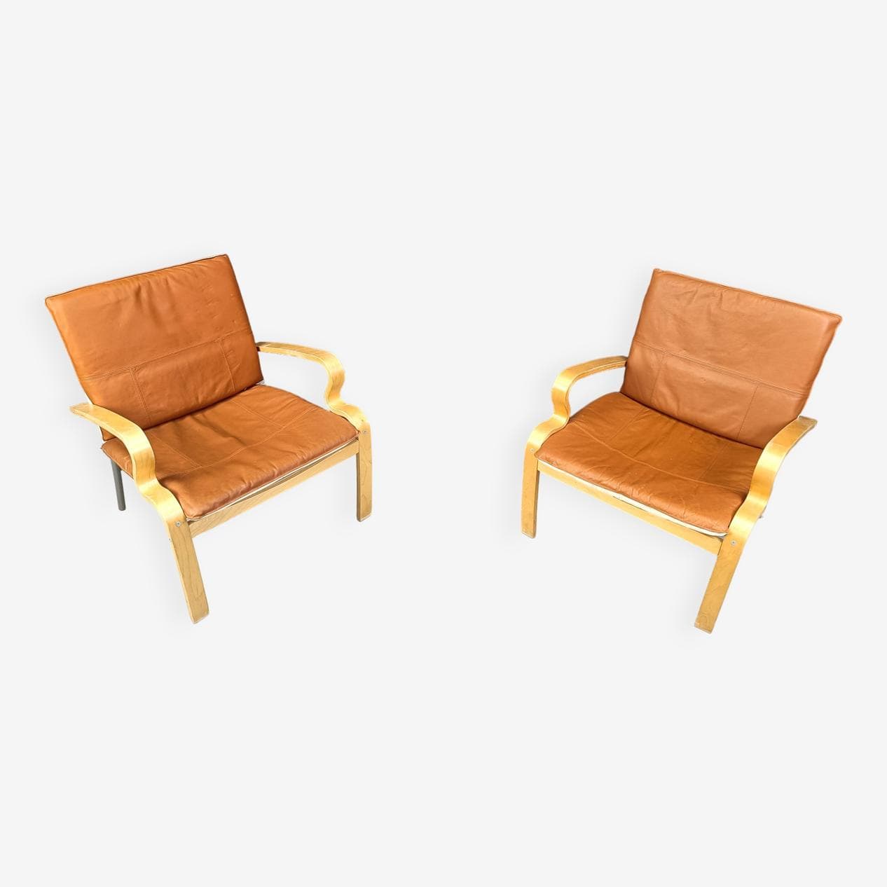 Para foteli Bjarred, buk jasny, skóra brązowa, Ikea, Szwecja - 271411