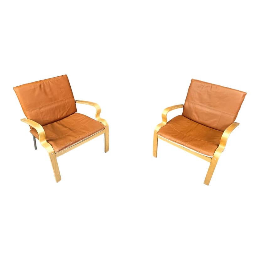 Para foteli Bjarred, buk jasny, skóra brązowa, Ikea, Szwecja