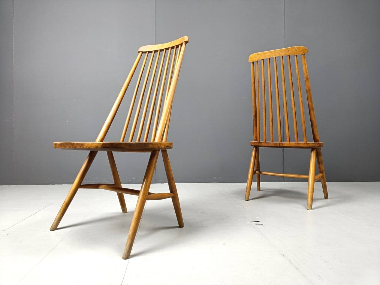 Set of four Scandinavian dining chairs, brown, wood, Denmark, 1960s. - 271388