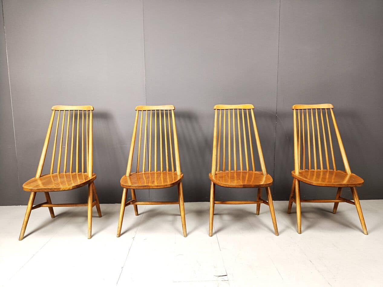 Set of four Scandinavian dining chairs, brown, wood, Denmark, 1960s. - 271381