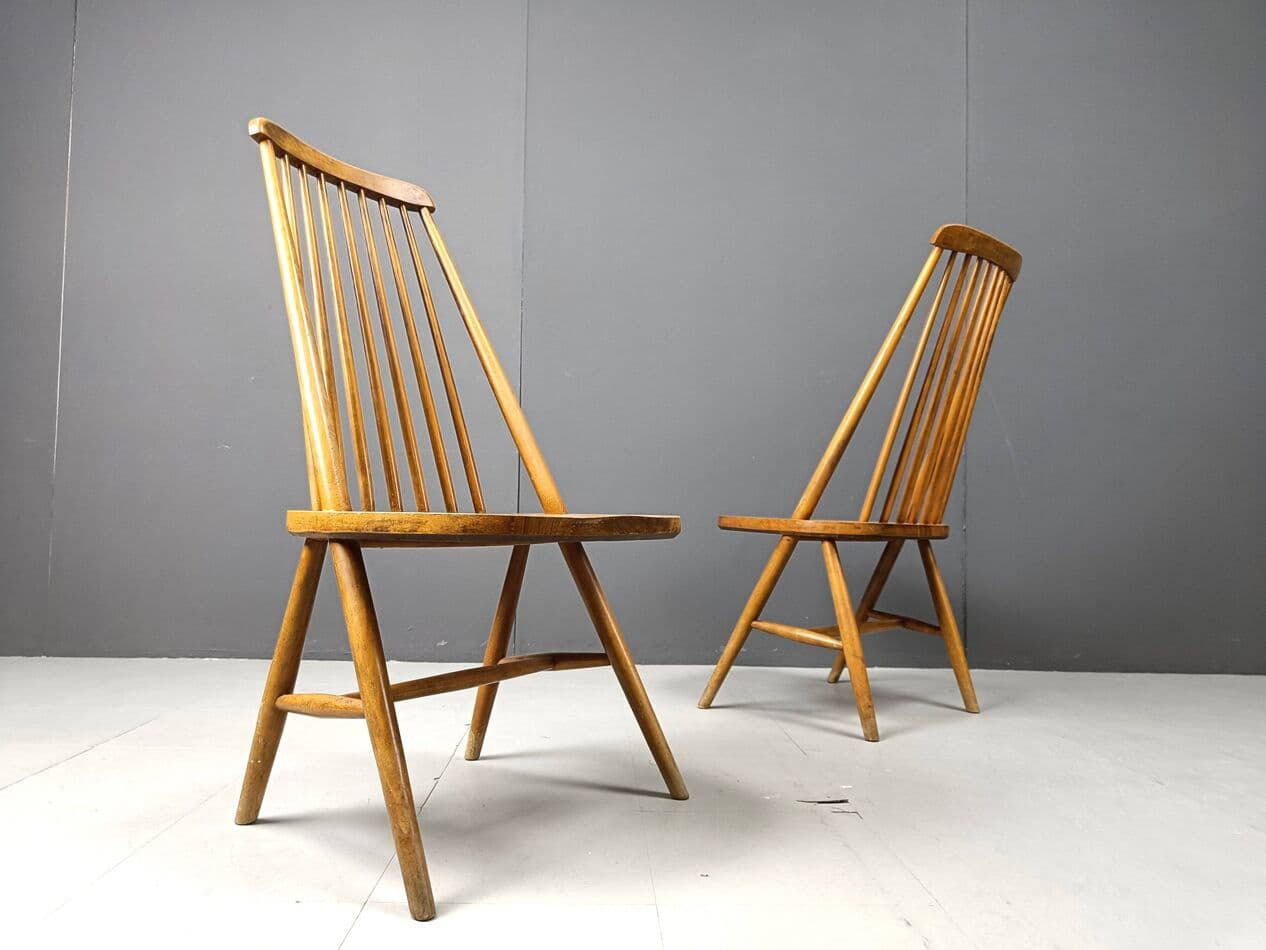 Set of four Scandinavian dining chairs, brown, wood, Denmark, 1960s. - 271387
