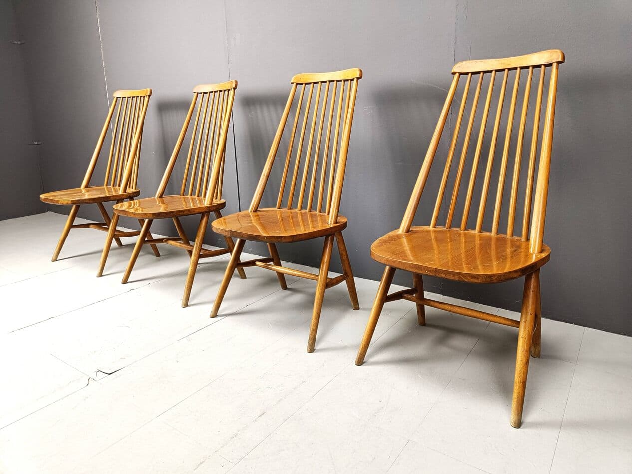 Set of four Scandinavian dining chairs, brown, wood, Denmark, 1960s. - 271384
