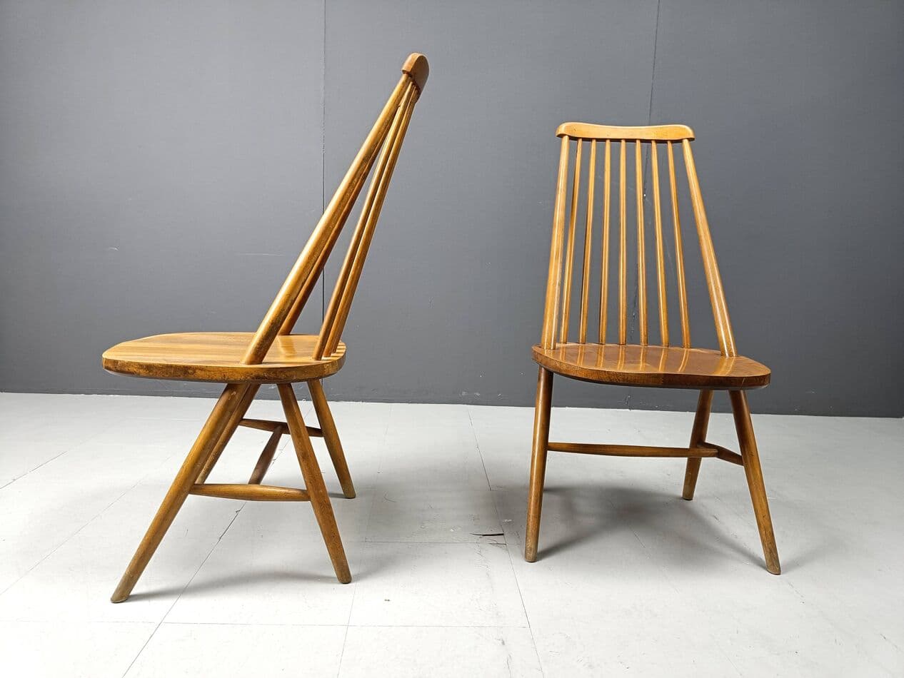 Set of four Scandinavian dining chairs, brown, wood, Denmark, 1960s. - 271389