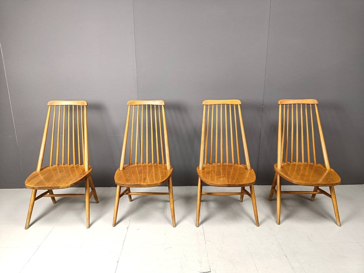 Set of four Scandinavian dining chairs, brown, wood, Denmark, 1960s. - 271390