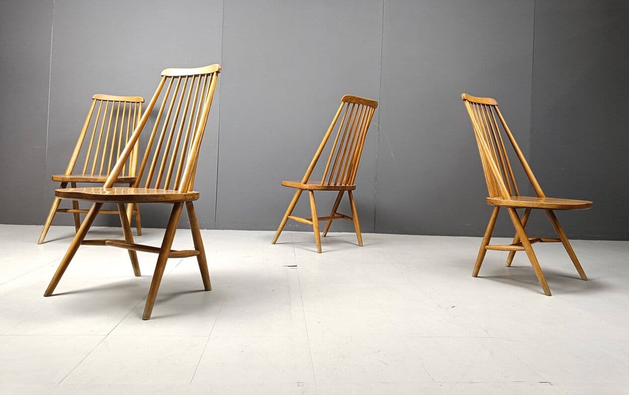 Set of four Scandinavian dining chairs, brown, wood, Denmark, 1960s. - 271386