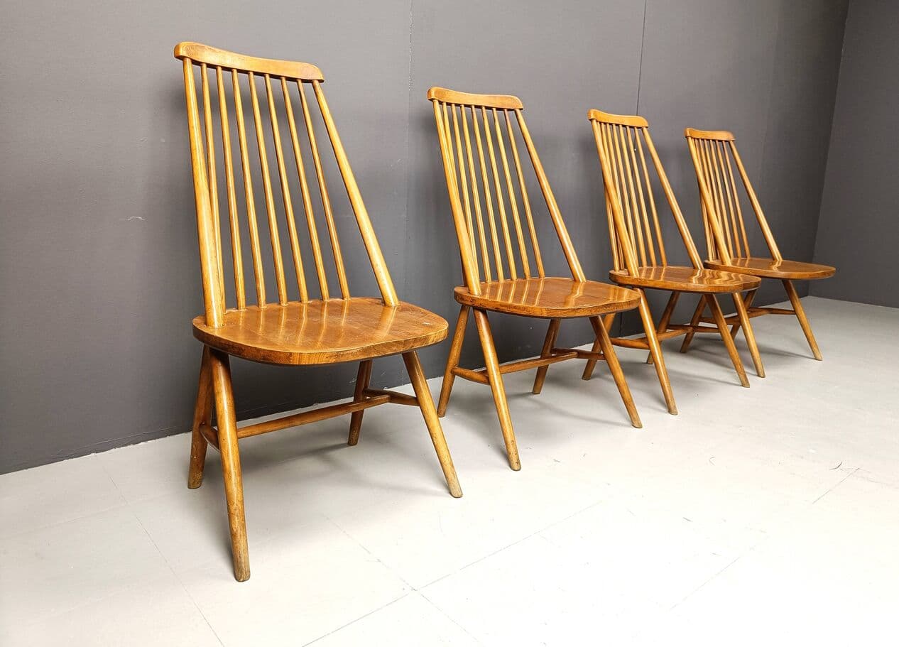 Set of four Scandinavian dining chairs, brown, wood, Denmark, 1960s. - 271385