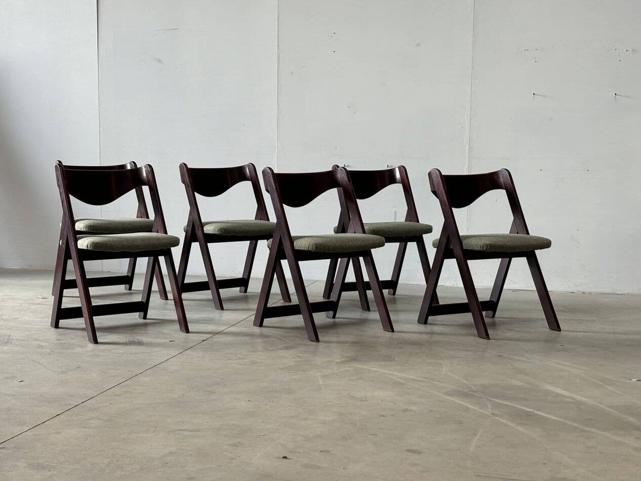 Set of six dining chairs, brown mahogany, Italy, 1960s. - 271372
