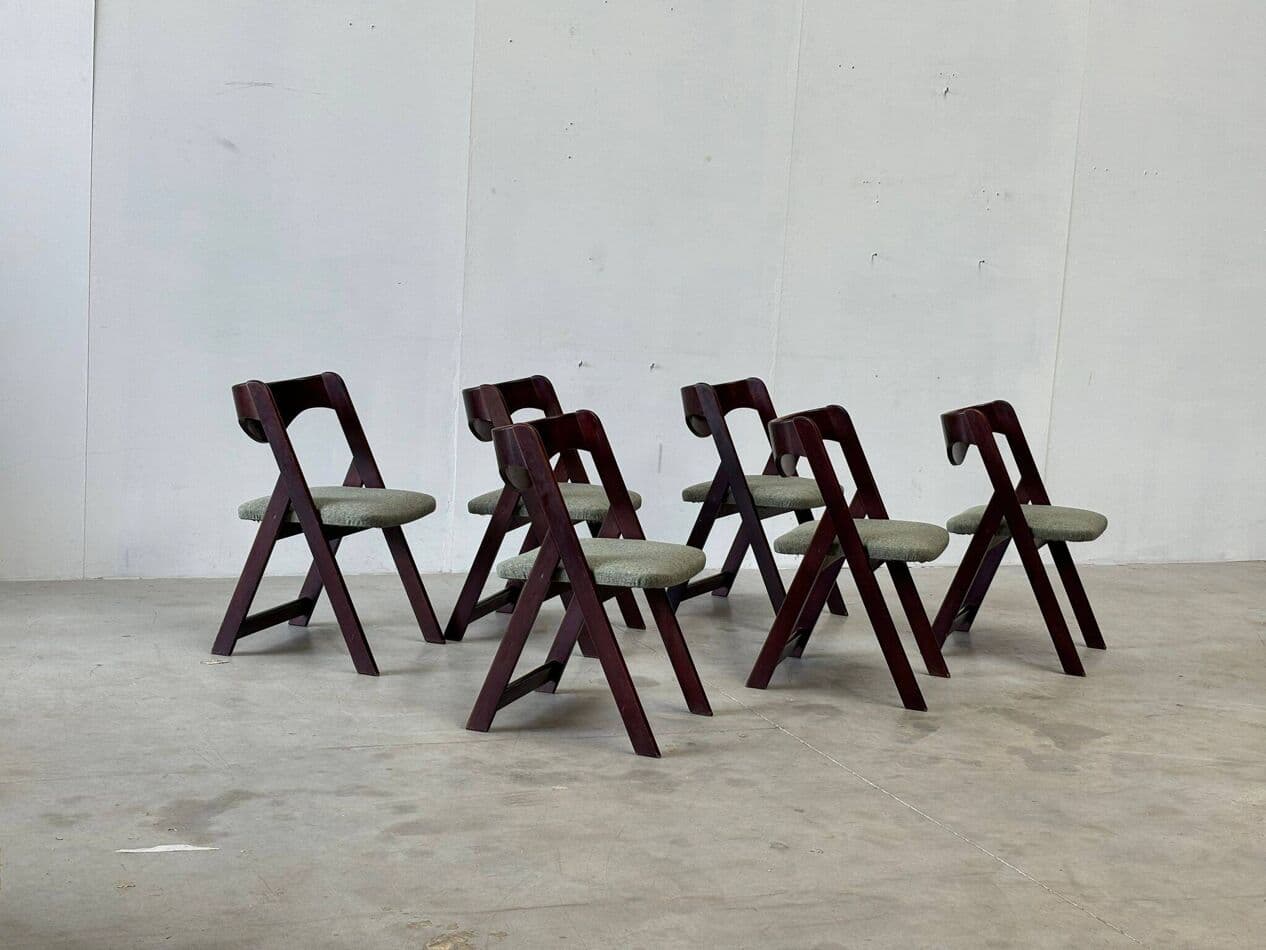 Set of six dining chairs, brown mahogany, Italy, 1960s. - 271373