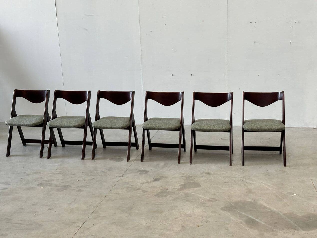Set of six dining chairs, brown mahogany, Italy, 1960s. - 271378