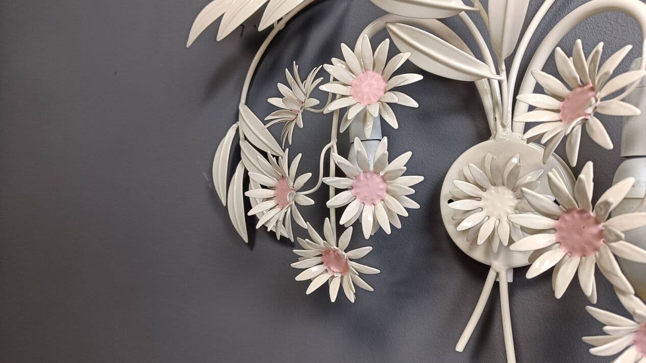 Kinkiet floral, metal biały, proj. H. Kögl, Włochy, lata 70. - 271349