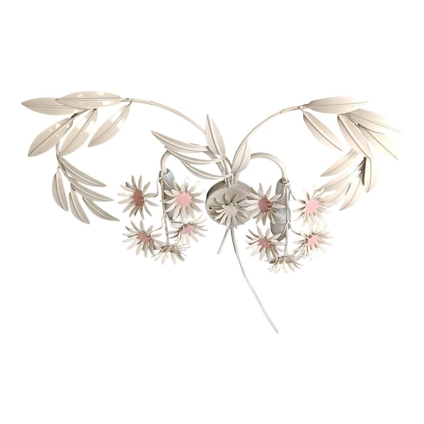 Kinkiet floral, metal biały, proj. H. Kögl, Włochy, lata 70.