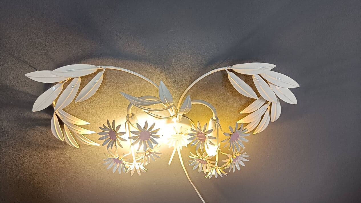 Kinkiet floral, metal biały, proj. H. Kögl, Włochy, lata 70. - 271342