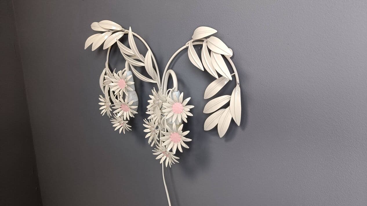Kinkiet floral, metal biały, proj. H. Kögl, Włochy, lata 70. - 271348