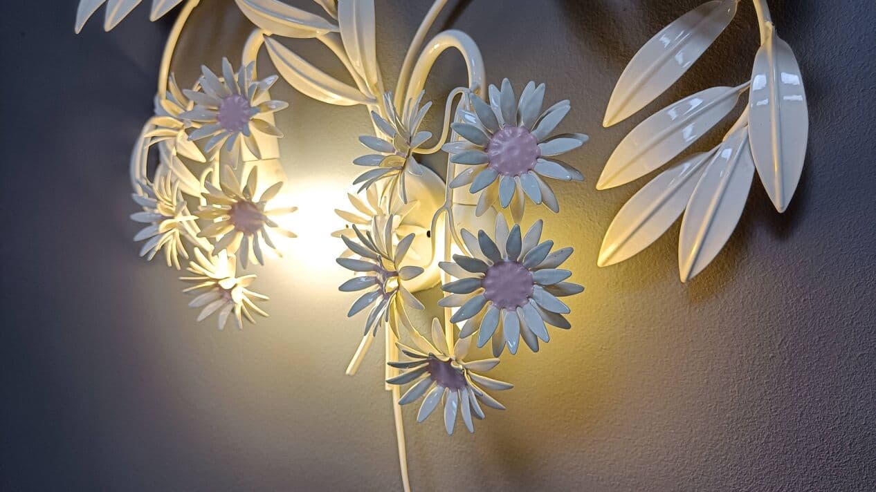 Kinkiet floral, metal biały, proj. H. Kögl, Włochy, lata 70. - 271341